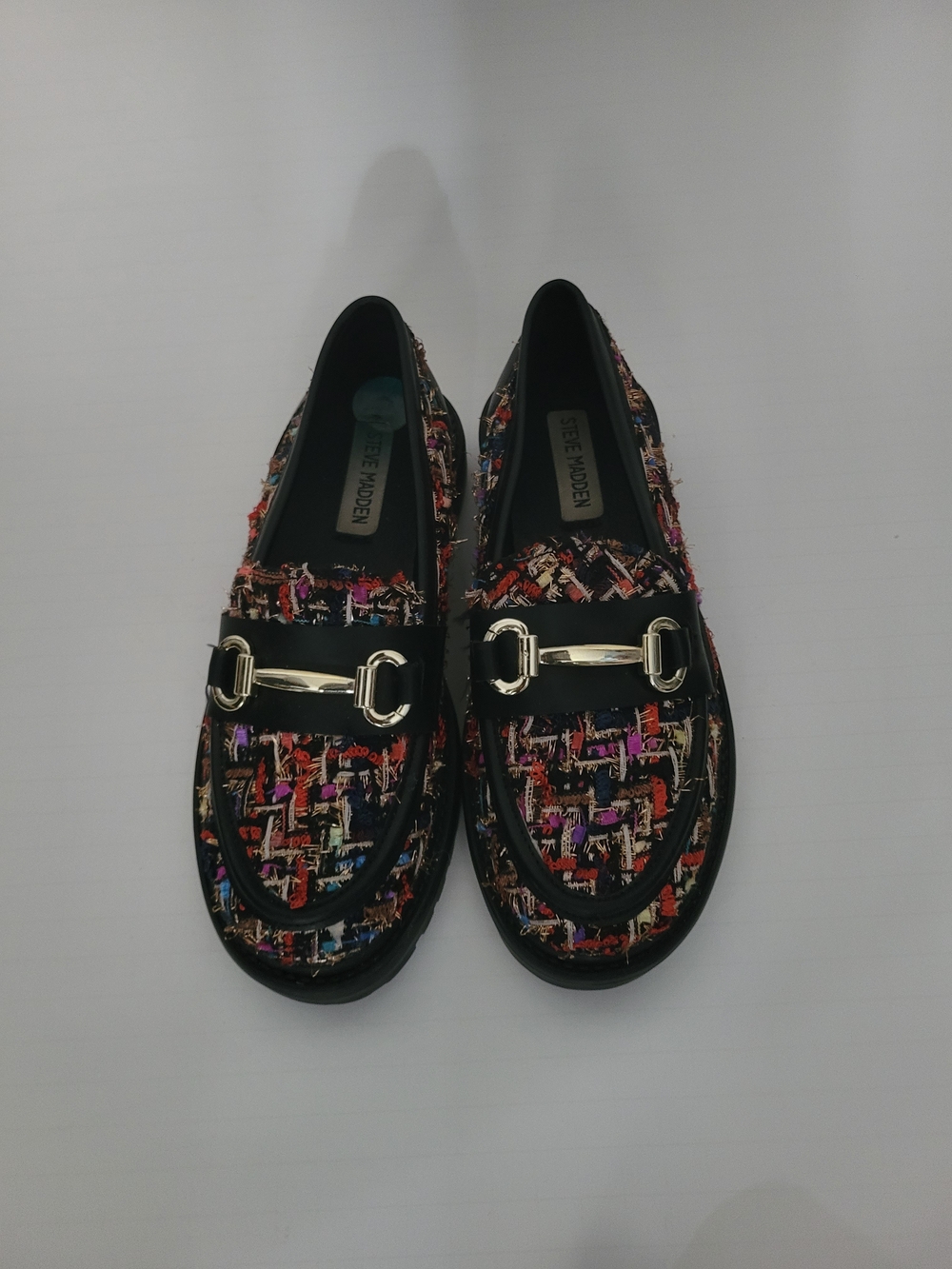 Steve Madden Girls Multicolor Tweed Loafers with Gold Accent